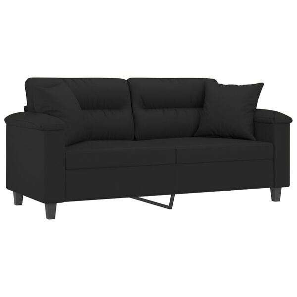 vidaXL 2-personers sofa m. puder og hynder 140 cm mikrofiberstof sort