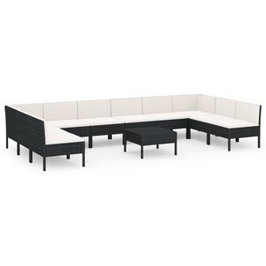 vidaXL lounges&aelig;t til haven 11 dele med hynder polyrattan sort