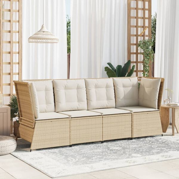 vidaXL hjørnemodul til havesofa med hynder polyrattan beige