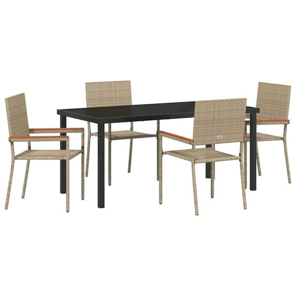 vidaXL Have Spisebordss&aelig;t med pude 5 pcs Beige polyrattan
