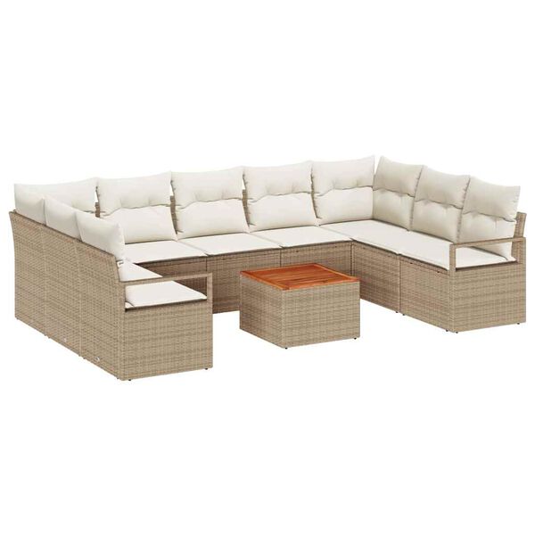 vidaXL Havesofa Sæt med pude 10 pcs Beige Poly rattan