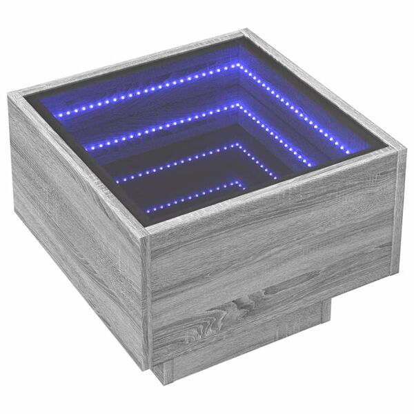 vidaXL sofabord med Infinity LED-lys 40x40x30 cm gr&aring; sonoma-eg