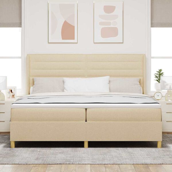 vidaXL Box spring seng med madras Creme 200 x 200 cm Stof