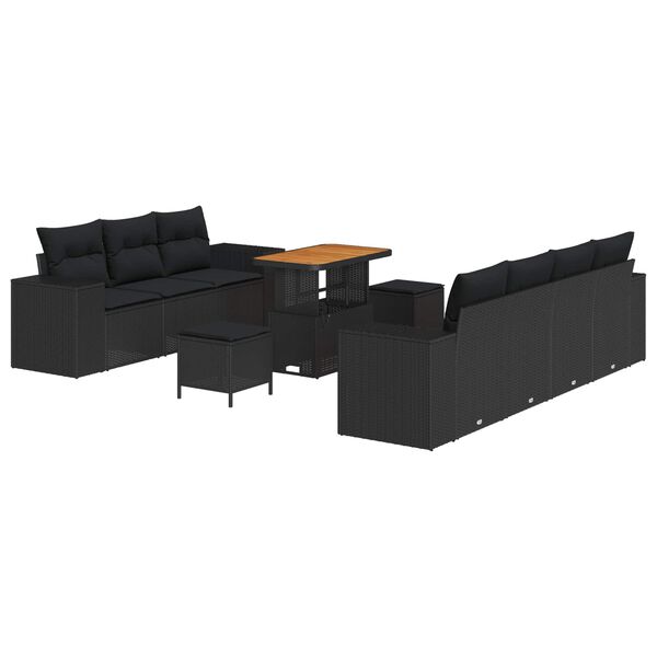 vidaXL Havesofa Sæt med pude med pude 10 pcs Sort 90 x 55 x 71 cm