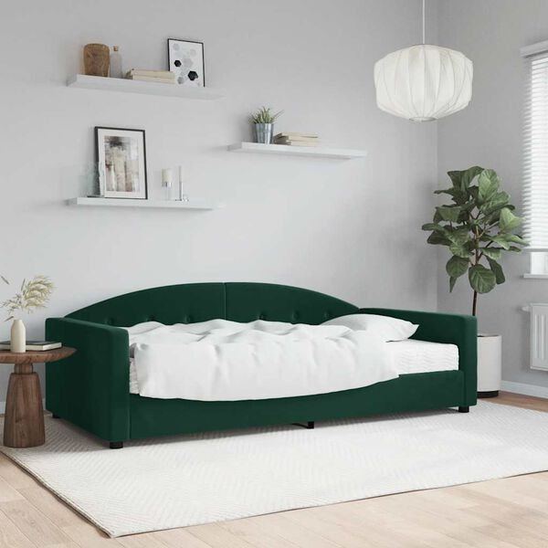 vidaXL daybed med madras 100x200 cm velour m&oslash;rkegr&oslash;n