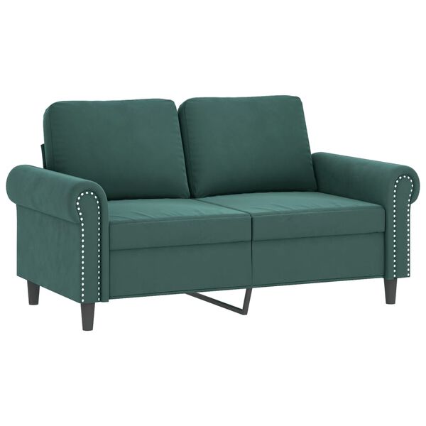 vidaXL 2-personers sofa med pyntepuder 120 cm velour mørkegrøn