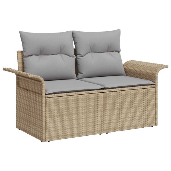 vidaXL Havesofa S&aelig;t med pude med opbevaring 7 pcs Beige Poly Rattan