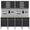 vidaXL Arbejdsskab med skuffe med l&aring;s 10 pcs Sort Ingeni&oslash;rtr&aelig; og st&aring;l