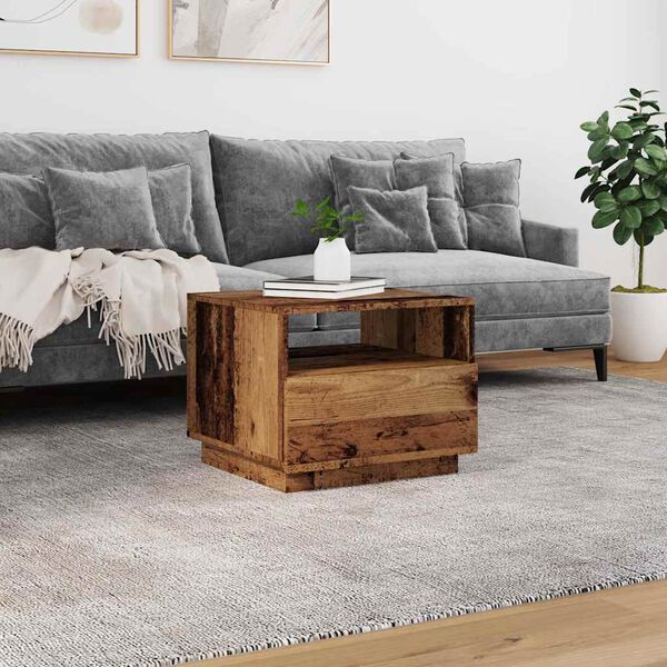 vidaXL sofabord med LED-lys 50x49x40 cm gammelt tr&aelig;-look