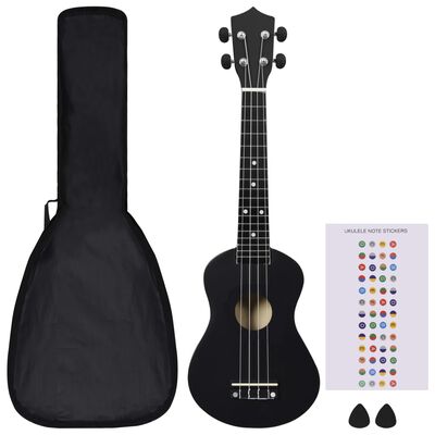 vidaXL ukulelesæt med taske til børn 23" sort
