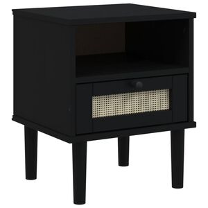 vidaXL sengebord SENJA rattanlook 40x35x48 cm massivt fyrretr&aelig; sort