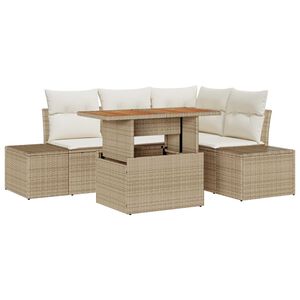 vidaXL Havesofa S&aelig;t med opbevaring 5 pcs Beige Poly rattan