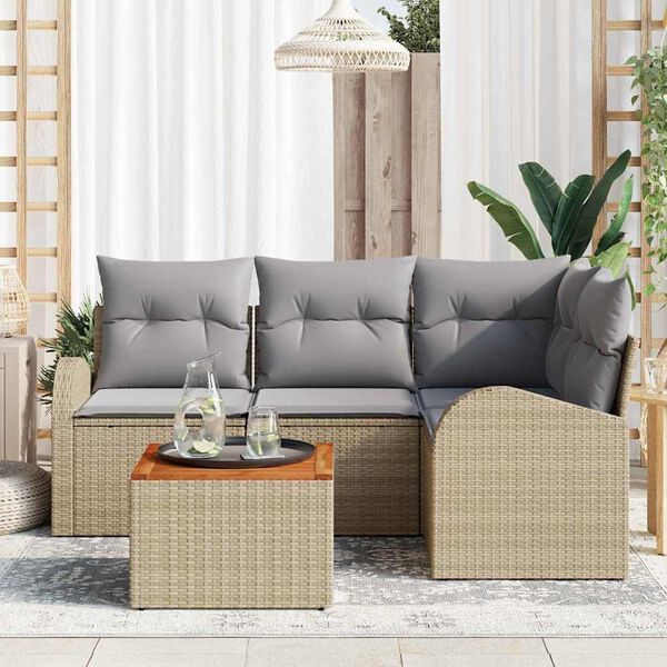 vidaXL Havesofa S&aelig;t med opbevaring 5 pcs Beige og lys gr&aring; polyrattan