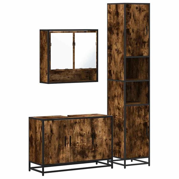 vidaXL m&oslash;bels&aelig;t til badev&aelig;relse 3 dele konstrueret tr&aelig; r&oslash;get sonoma-eg