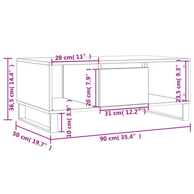 vidaXL sofabord 90x50x36,5 cm konstrueret træ betongrå