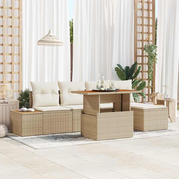 vidaXL Havesofa S&aelig;t med opbevaring 6 pcs Beige Poly rattan