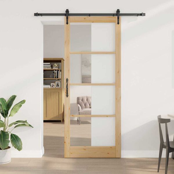 vidaXL Skyded&oslash;r Naturfarvet 83 x 232 cm Massivt fyrretr&aelig; og glas