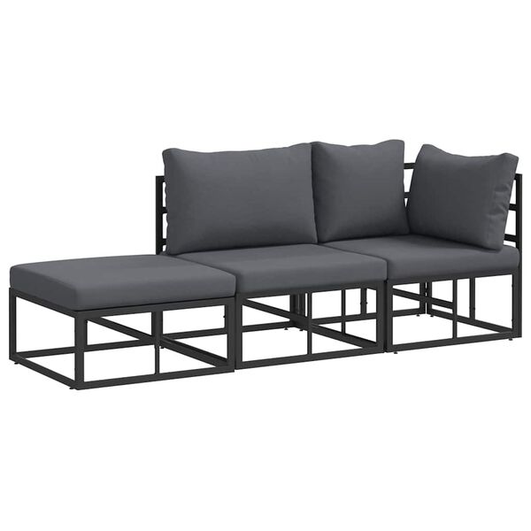 vidaXL Havesofa Sæt med pude 3 pcs Sort Aluminium