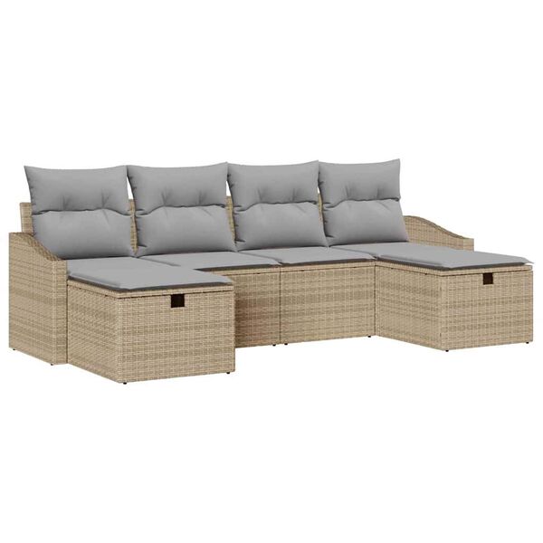 vidaXL Havesofa Sæt med pude 6 pcs Beige Poly rattan