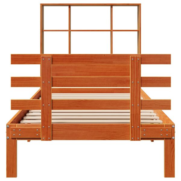 vidaXL seng med reol uden madras 75x190 cm massivt fyrretræ gyldenbrun