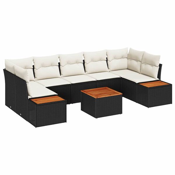 vidaXL Havesofa Sæt med pude 8 pcs Sort Poly rattan