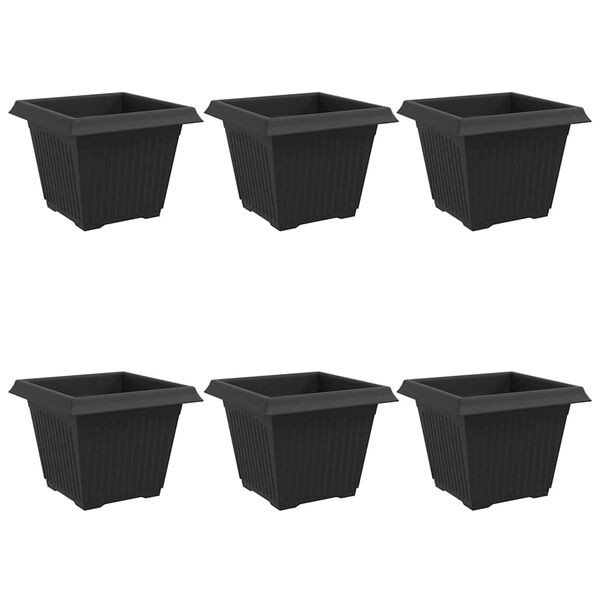 vidaXL Firkantet Blomsterkrukke 6 pcs Sort 28,5 x 28,5 x 22 cm Plastik