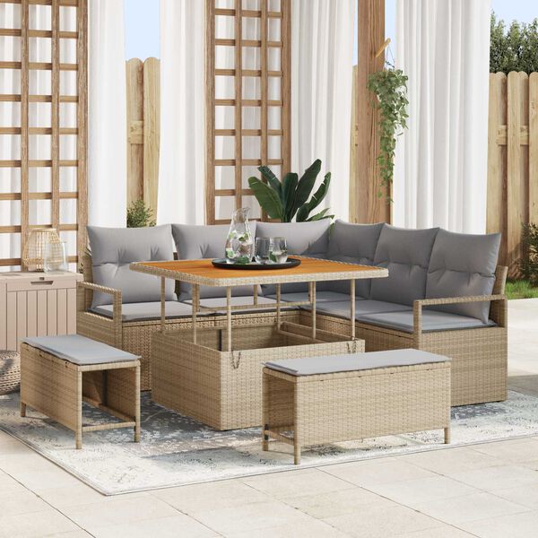 vidaXL Havesofa S&aelig;t med pude 8 pcs Beige Poly rattan
