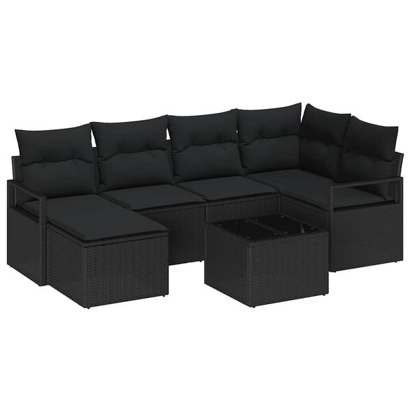 vidaXL Sofa S&aelig;t med pude 7 pcs Sort polyrattan