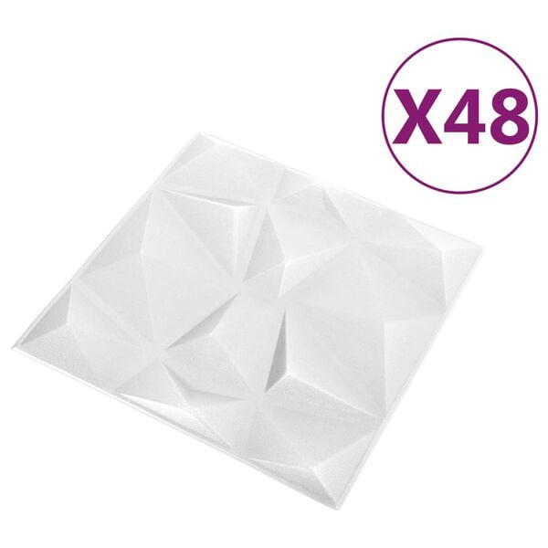 vidaXL V&aelig;gpaneler 48 pcs Diamond Hvid 50 x 50 cm XPS Skum
