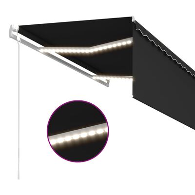 vidaXL markise m. gardin+LED+vindsensor 3x2,5 m automatisk antracitgrå