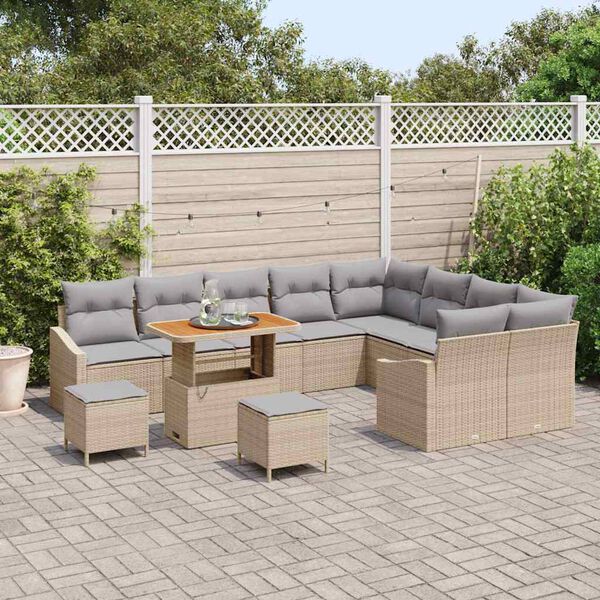 vidaXL Havesofa S&aelig;t med pude 12 pcs Beige polyrattan