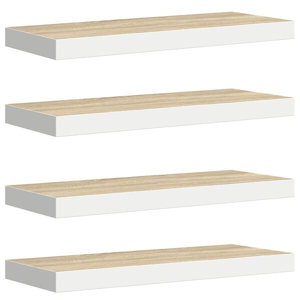 vidaXL væghylder 4 stk. 60x23,5x3,8 cm MDF egetræsfarve og hvid