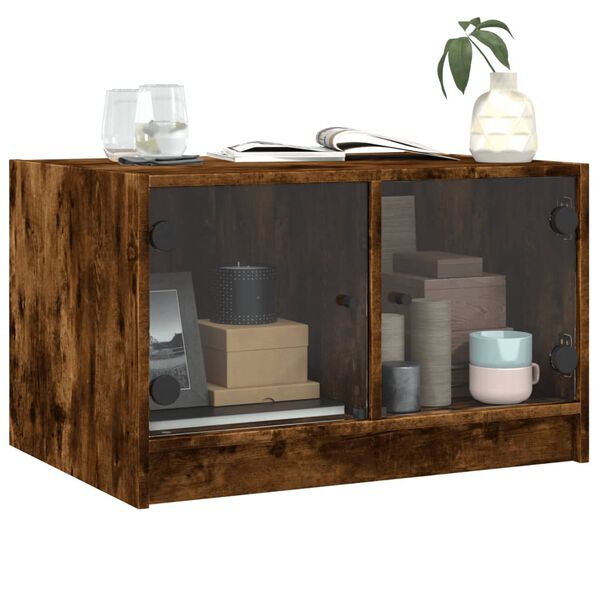 vidaXL sofabord med glasl&aring;ger 68x50x42 cm r&oslash;get egetr&aelig;sfarve