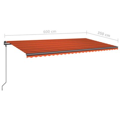 vidaXL markise m. LED-lys 6x3,5 m manuel betjening orange og brun