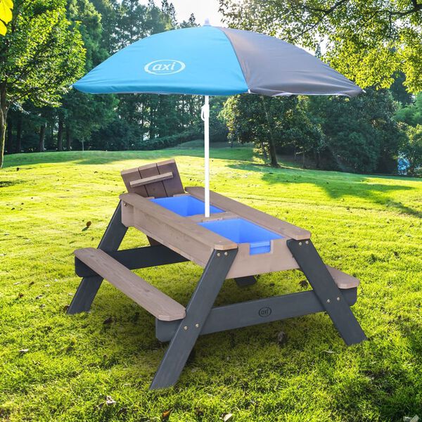AXI picnicbord Nick sand/vand med parasol antracitgr&aring; og gr&aring;