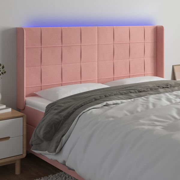 vidaXL sengegavl med LED-lys 203x16x118/128 cm fl&oslash;jl lyser&oslash;d