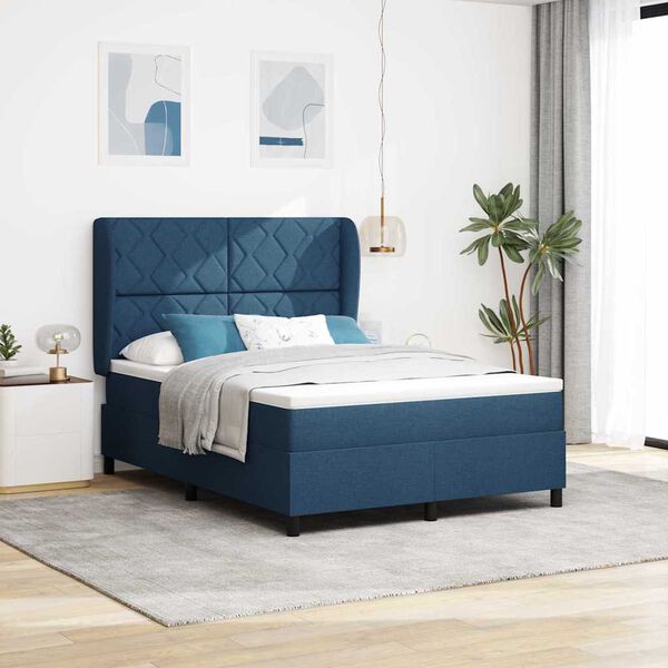 vidaXL Box spring seng med madras med hovedg&aelig;rde Bl&aring; 160 x 200 cm Stof