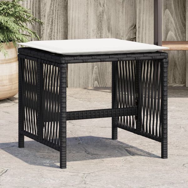 vidaXL haveskammel med hynder 4 stk. 41x41x36 cm polyrattan sort