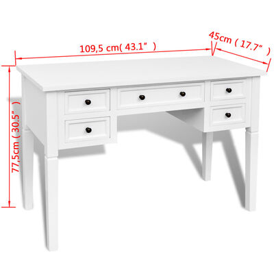 vidaXL skrivebord med fem skuffer hvid