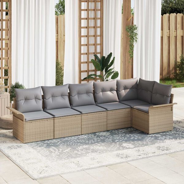 vidaXL Havesofa S&aelig;t med pude med opbevaring 6 pcs Beige Poly rattan