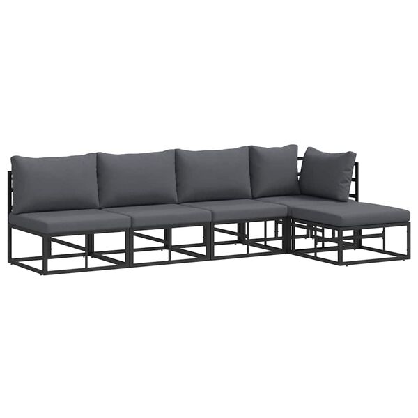 vidaXL Havesofa Sæt med pude 5 pcs Sort Aluminium