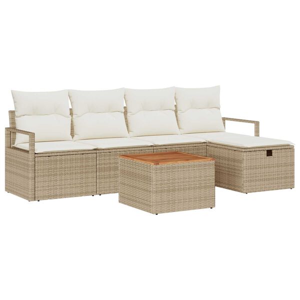 vidaXL Havesofa S&aelig;t med pude med opbevaring 6 pcs Beige Poly rattan