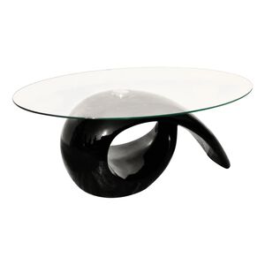 vidaXL sofabord med oval bordplade i glas h&oslash;jglans sort
