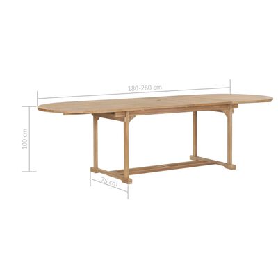 vidaXL udendørs spisebordssæt 9 dele 180-280x100x75 cm massivt teaktræ