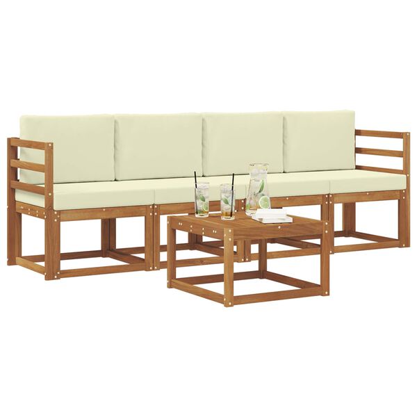 vidaXL Udend&oslash;rs sofagruppe 5 pcs Naturlig og Fl&oslash;de Massivt Akacietr&aelig;