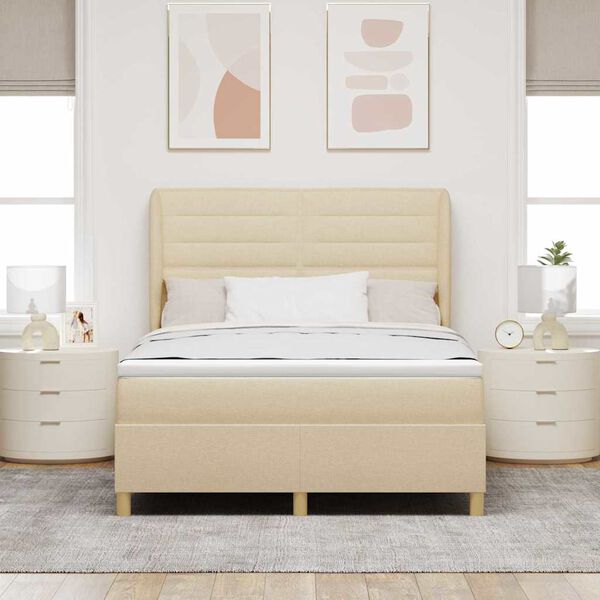 vidaXL Box spring seng med madras Creme 200 x 140 cm Stof