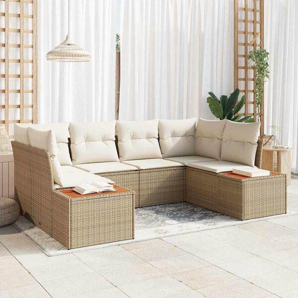 vidaXL Havesofa S&aelig;t med pude 6 pcs Beige polyrattan