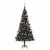 vidaXL kunstigt juletr&aelig; med lys og kugles&aelig;t 210 cm PVC sort