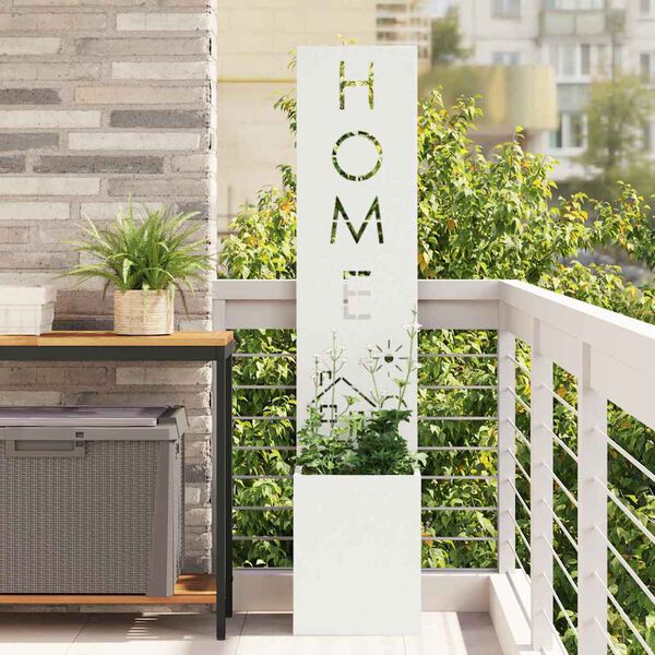 vidaXL Have privatliv skærm Fretwork Hvid 32 x 140 cm Koldvalset stål