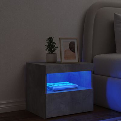 vidaxL sengebord med LED-lys 50x40x45 cm betongrå